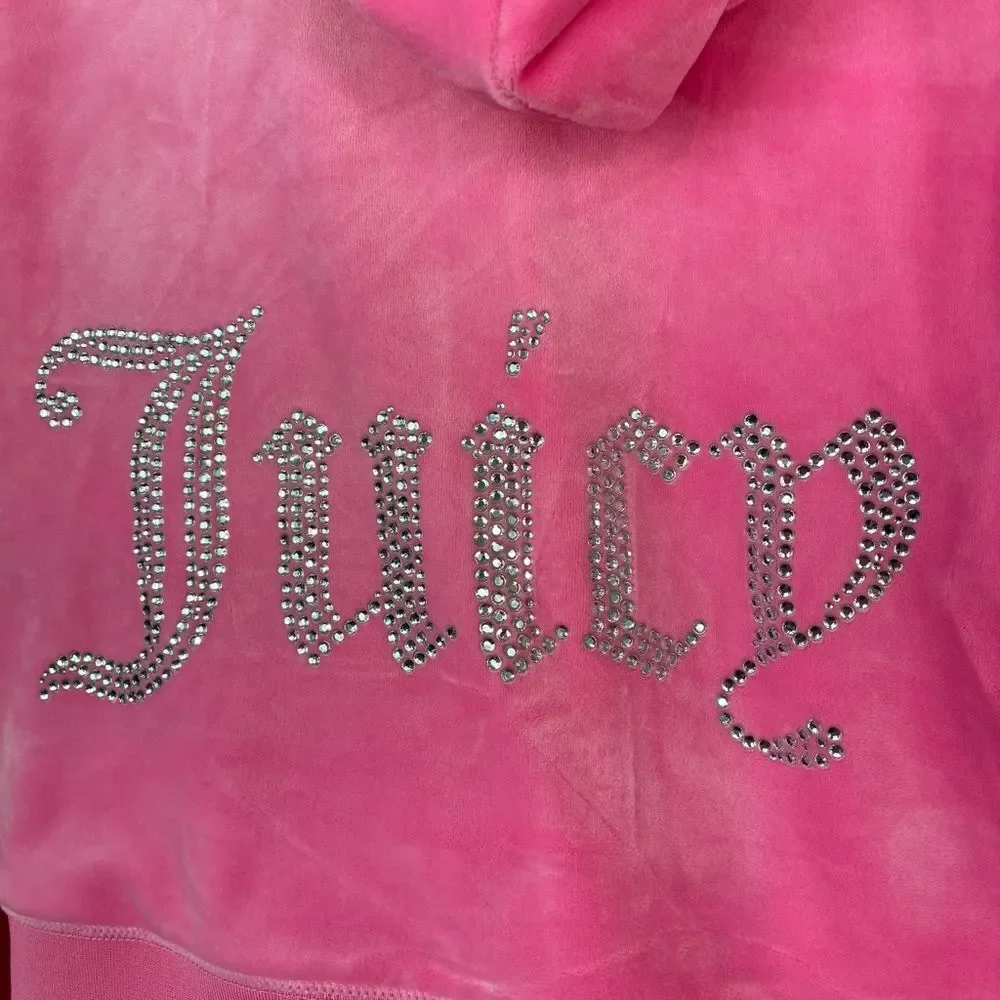 Juicy Couture OG BIG BLING VELOUR HOODIE Women’s Pink Long Sleeve Sweater New XL